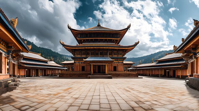 Wide-angle image of the Monasteries of Ziro Valley