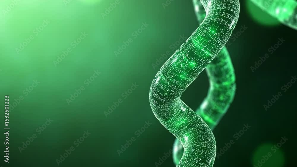 Poster dna strand: a mesmerizing depiction of a dna strand, rendered in vibrant green hues against a dark b