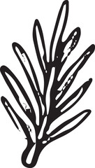 A finely detailed hand-drawn spruce branch with delicate needles, rendered in black-and-white. Ideal for nature-inspired designs, seasonal decor, and woodland crafts, capturing the essence 