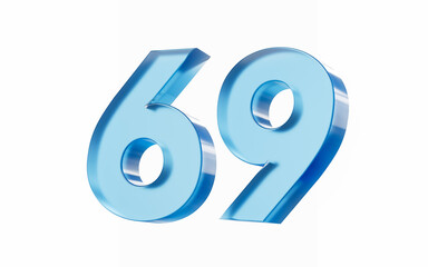 3d Glossy Blue number 69 Sixty nine isolated on white background. 3d illustration