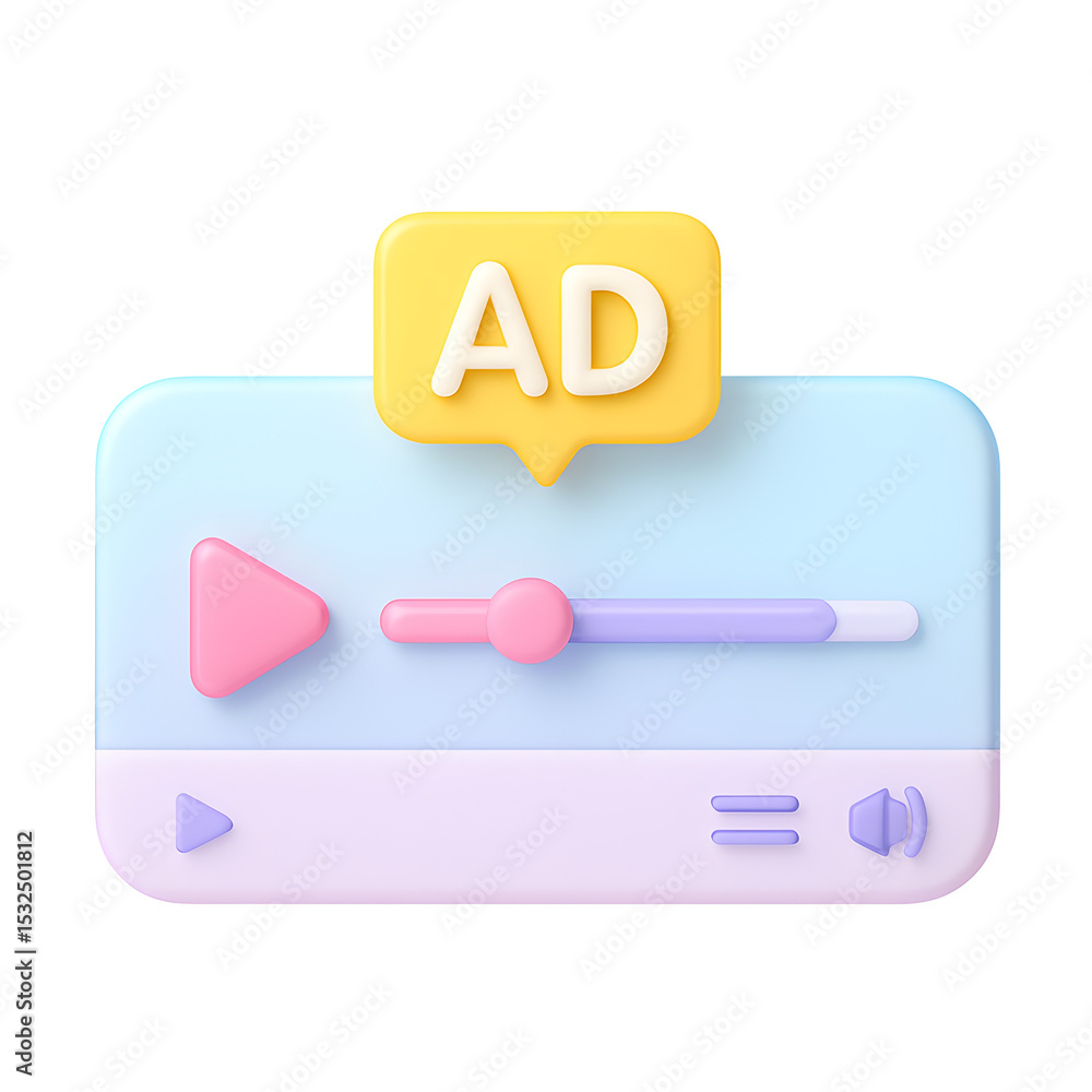 Poster interactive 3d ad icon png for video player interface design in digital marketing environment