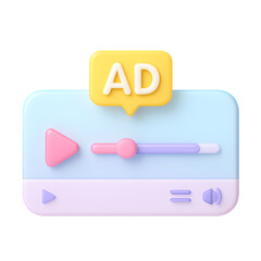 Interactive 3D Ad Icon PNG for Video Player Interface Design in Digital Marketing Environment