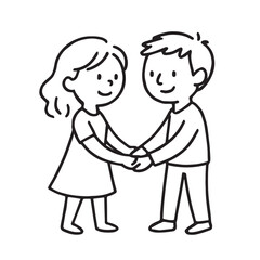 Cute Couple Holding Hands - Simple Line Art for Coloring Book and Education