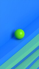 green sphere over a geometric blue background, 3D Rendering