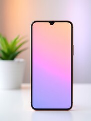 Modern smartphone with gradient screen on white table