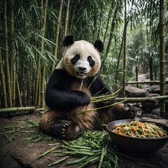 Obraz premium giant panda eating bamboo