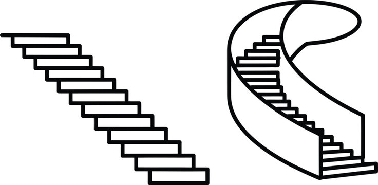 Illustration of a straight staircase and a spiral staircase