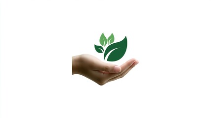 Hand Holding a Green Leaf Symbolizing Environmental Conservation and Sustainability