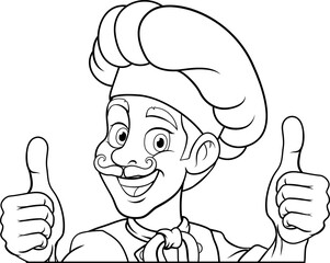 Chef Baker Cartoon Cook Mascot Man Menu Sign Board