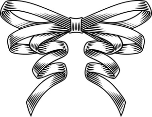 Obraz premium Bow Gift Christmas Ribbon Scroll Woodcut Etching