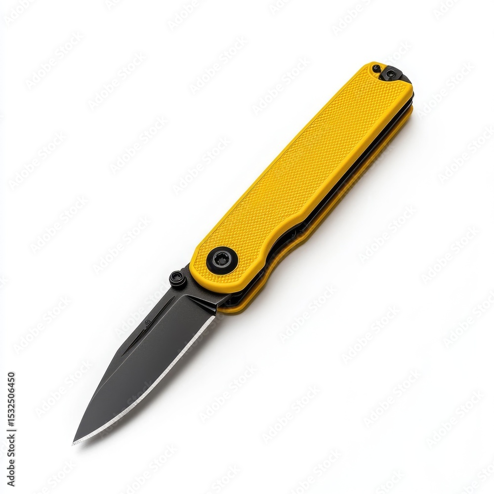 Poster utility knife featuring retractable blade and vibrant yellow handle, designed for versatility and ea