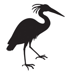 Cute cartoon hand drawn vector Heron silhouette.