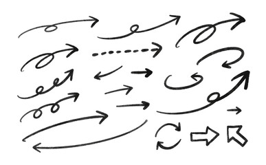 ペン風の手描きの矢印ベクターイラストセット(線画・モノクロ)