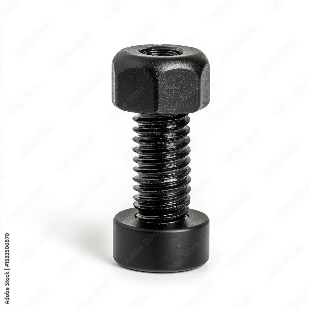 Poster sturdy black bolt with hexagonal head and threaded shaft, designed for secure fastening in various a