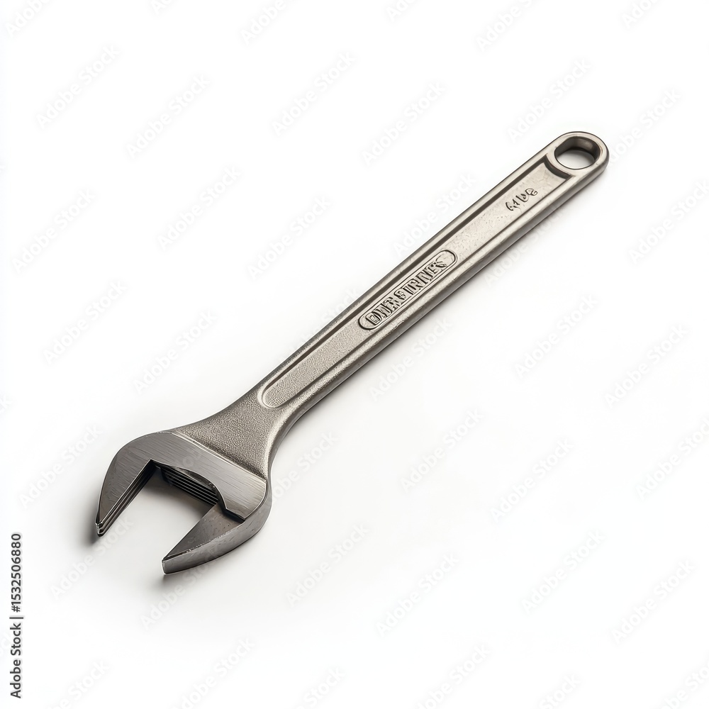 Poster adjustable wrench with metal texture and open jaw, showcasing its sturdy design and functionality. t