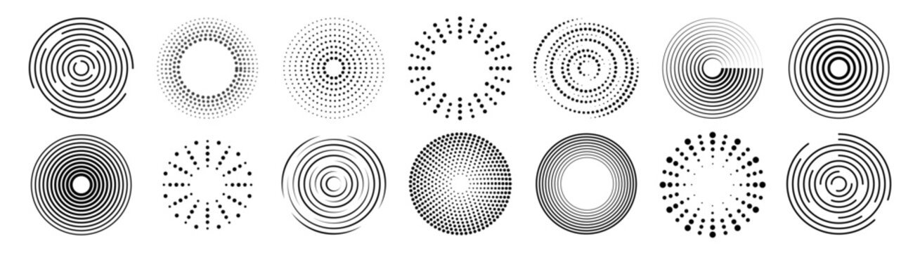 Collection of circle dots, ripple, concentric vector icons