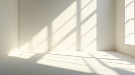 Fototapeta premium Sunlight streams into empty room, illuminating blank walls and floor; ideal for interior design