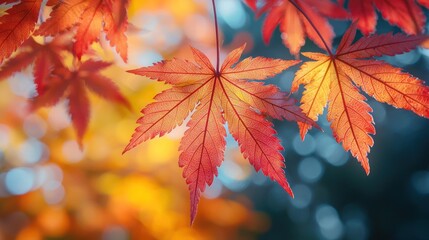 Autumn Maple Leaves Closeup, Garden Background, Fall Colors, Nature Photography, Website Banner