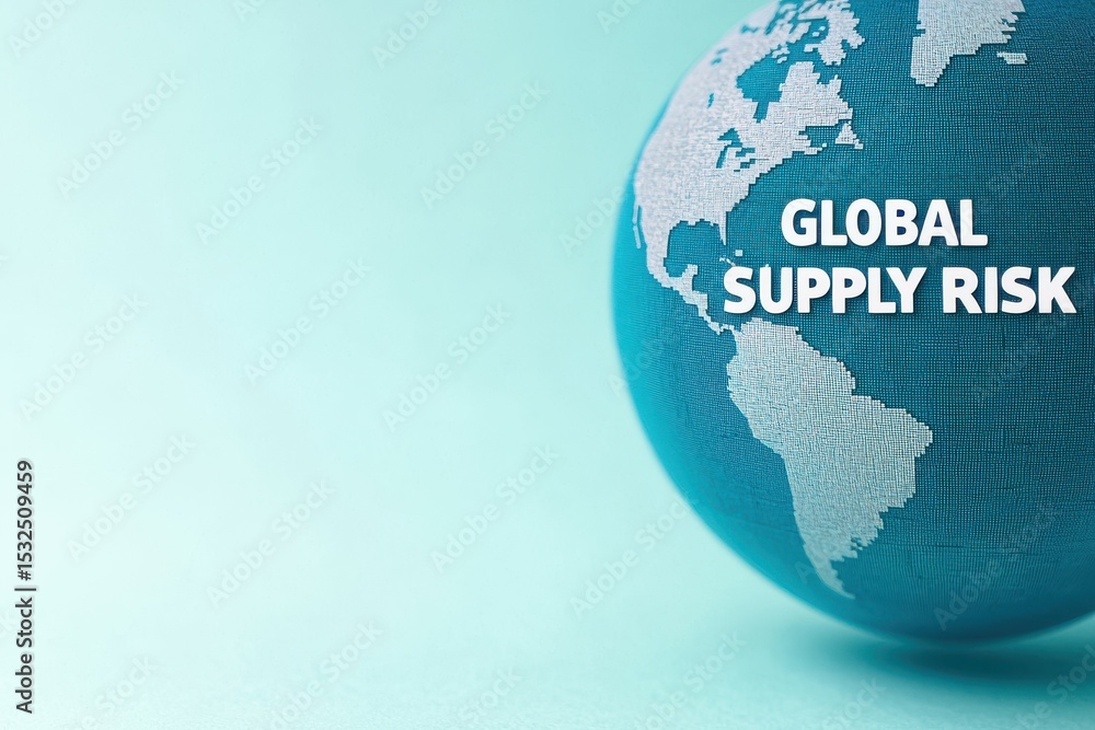 Poster geopolitical tensions effects concepts. a globe with data-like texture highlights the words 