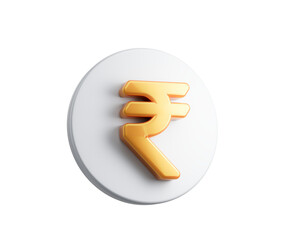 3d White coin with golden Rupee symbol, representing Indian currency and finance. 3d illustration