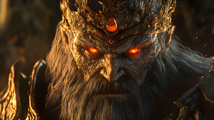 Fantasy elderly male with fiery eyes and crown of embers