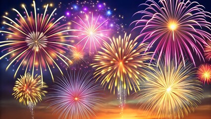 Naklejka premium Spectacular Fireworks Display A Night Sky Illuminated with Vibrant Colors and Dazzling Explosions of Light