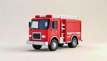 3D icon of a fire truck with cartoon proportions, bright red with chrome details, stylized for game UI, clean flat backdrop