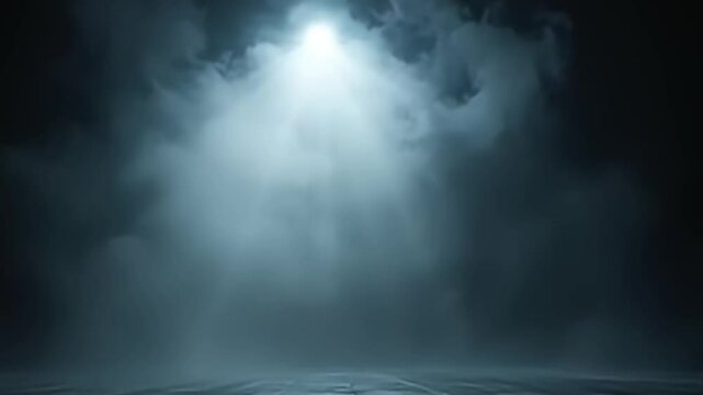 dark stage, spotlight fog, cinematic background, dramatic lighting loop, volumetric smoke 4K, foggy light beam, theater spotlight, high contrast stage, realistic fog light, moody cinematic scene, 