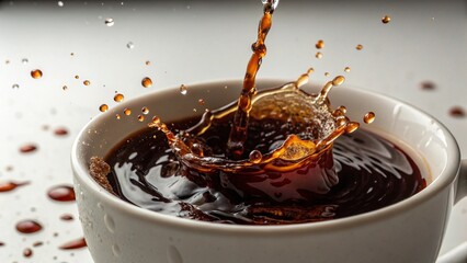 Dynamic Dark Roast Coffee Pour and Splash
