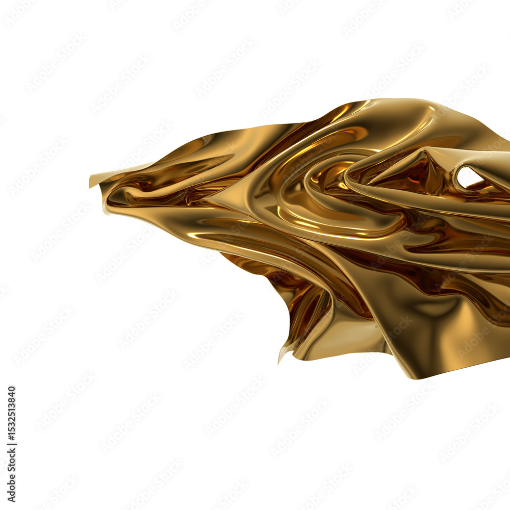 Poster shiny golden fabric draped in an abstract form