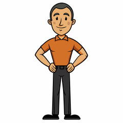 Creative Man Standing with Hands on Hips Vector Illustration | Confident Male Pose for Business, Fitness, and Character Design