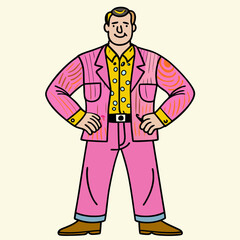 Creative Man Standing with Hands on Hips Vector Illustration | Confident Male Pose for Business, Fitness, and Character Design