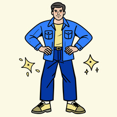 Creative Man Standing with Hands on Hips Vector Illustration | Confident Male Pose for Business, Fitness, and Character Design