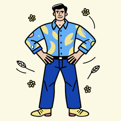 Creative Man Standing with Hands on Hips Vector Illustration | Confident Male Pose for Business, Fitness, and Character Design