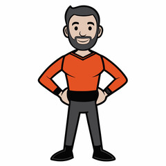 Creative Man Standing with Hands on Hips Vector Illustration | Confident Male Pose for Business, Fitness, and Character Design