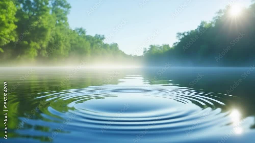 Poster serene lake in the morning: capturing the serene essence of a lake at dawn, with the sun gently kiss