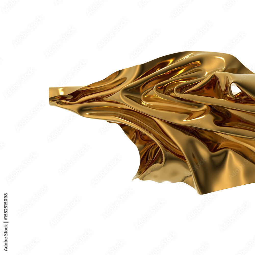 Poster shiny golden fabric draped in an abstract form