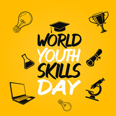 Celebrate World Youth Skills Day with creative vector art! Bright, motivational, education-themed design for posters, social media, or awareness campaigns.