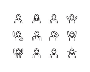 people icons set like as standing, waving, raising arms, with hands near their head, and with raised hands. The icons are part of a user interface or social media avatar set