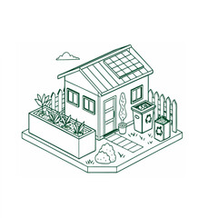 Naklejka premium Sustainable Home Illustration with Solar Panels and Recycling