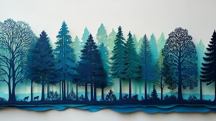 Layered paper cut forest scene with wildlife elements - Powered by Adobe
