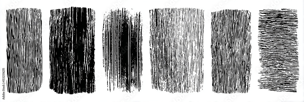 Poster a set of six black and white abstract textures with vertical and horizontal lines on a white backgro