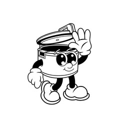Retro character design of rice cooker friendly outline