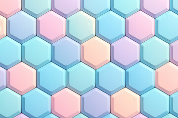 Pastel 3D Hexagon Shapes In Soft Geometric Pattern With Minimal Isometric Render Style