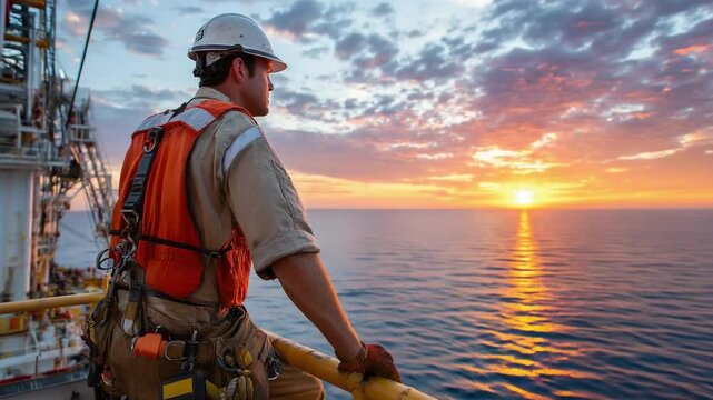   Man Gazing at Sunrise: A dedicated worker gazes toward the horizon, framed by the warm embrace of a brilliant sunrise, symbolizing hope, perseverance, and the promise of a new day. 