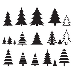 Christmas Tree Silhouette Clipart Set | Black Pine Tree Icons