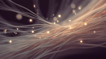 Glowing neural fibers in a soft biological backdrop, symbolizing brain activity and interconnected intelligence.