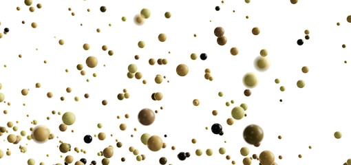Abstract image of many spheres floating in white space. Great for backgrounds or presentations.
