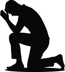 Silhouette of a Person Kneeling in Prayer, Transparent Background.
