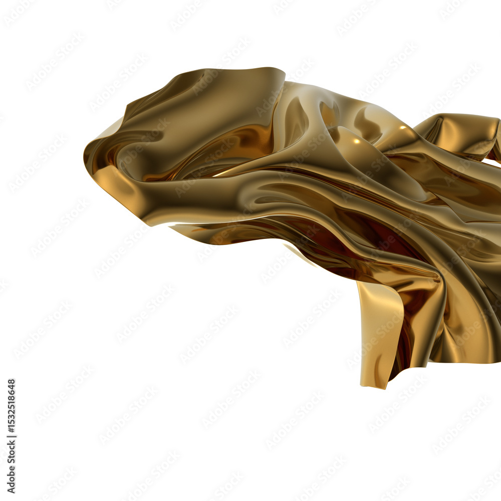 Poster shiny golden fabric draped in an abstract form